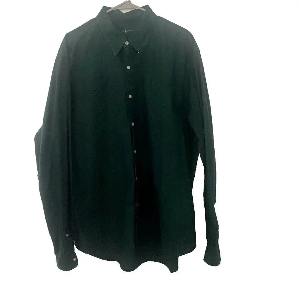 Ralph Lauren Long Sleeve Button Down Men's XXL Green with Purple Logo